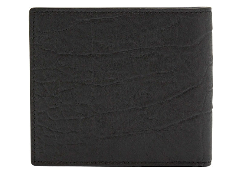 Saint Laurent Monogram Croc-Embossed Leather Bi-Fold Wallet Black
