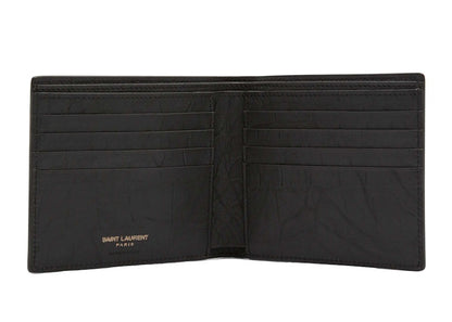 Saint Laurent Monogram Croc-Embossed Leather Bi-Fold Wallet Black