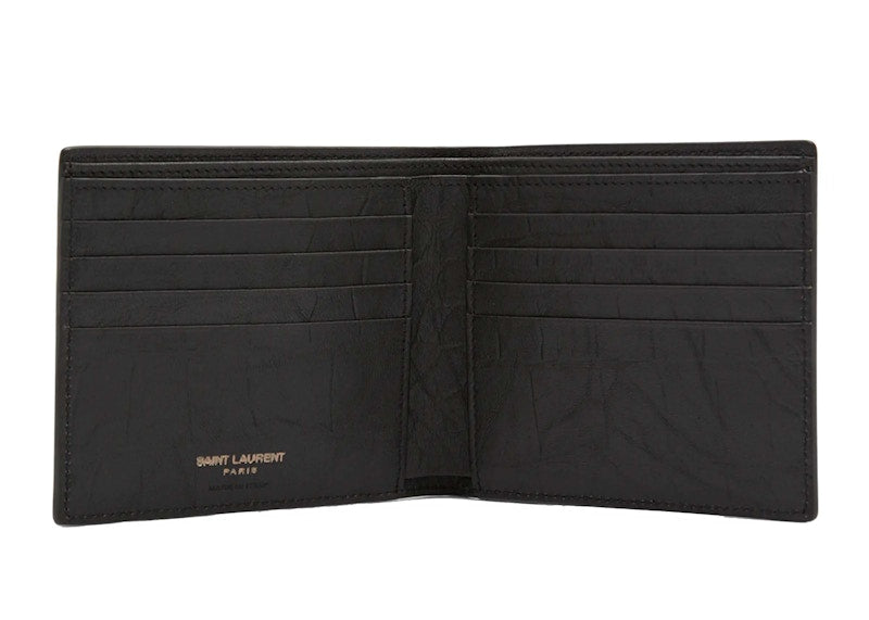 Saint Laurent Monogram Croc-Embossed Leather Bi-Fold Wallet Black