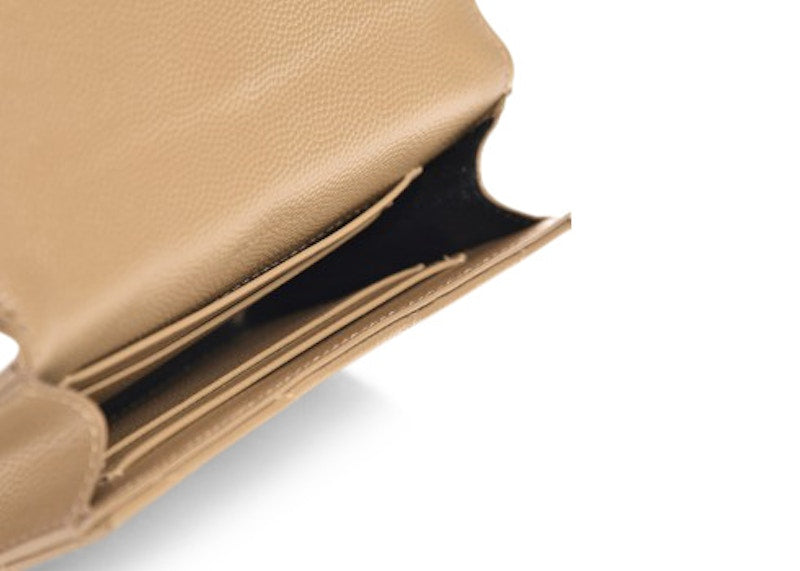 Saint Laurent Monogram Envelope Wallet Matelasse Chevron Grain de Poudre Small Dark Beige