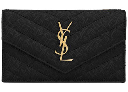 Saint Laurent Monogram Flap Card Case Grain De Poudre Black