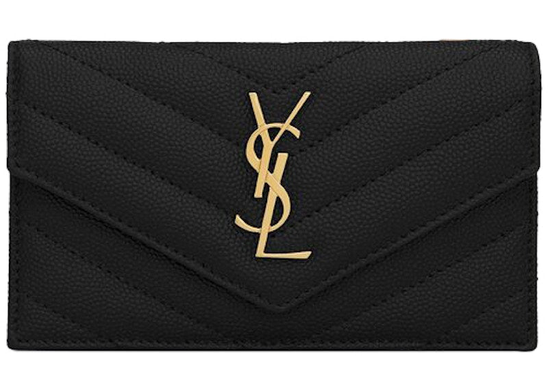Saint Laurent Monogram Flap Card Case Grain De Poudre Black