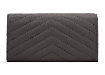 Saint Laurent Monogram Flap Wallet Large in Grain de Poudre Embossed Leather Storm