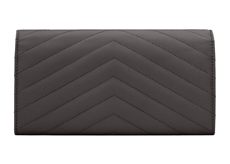 Saint Laurent Monogram Flap Wallet Large in Grain de Poudre Embossed Leather Storm