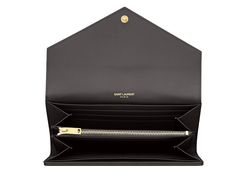 Saint Laurent Monogram Flap Wallet Large in Grain de Poudre Embossed Leather Storm