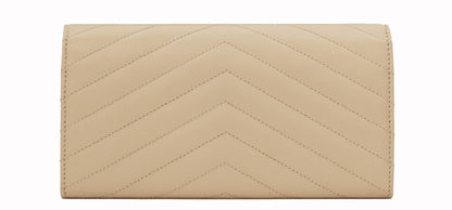 Saint Laurent Monogram Flap Wallet Matelasse Grain de Poudre Large Powder