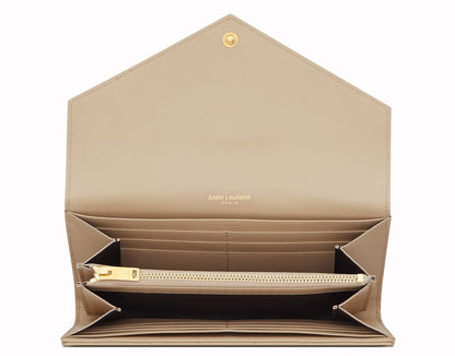 Saint Laurent Monogram Flap Wallet Matelasse Grain de Poudre Large Powder