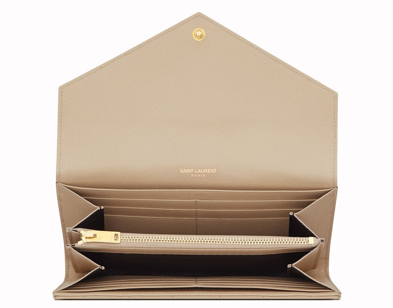 Saint Laurent Monogram Flap Wallet Matelasse Grain de Poudre Large Powder