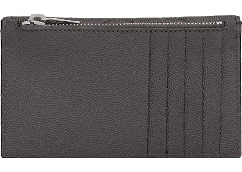 Saint Laurent Monogram Fragments Flap Card Case Grain De Poudre Storm Grey