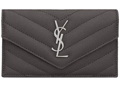 Saint Laurent Monogram Fragments Flap Card Case Grain De Poudre Storm Grey