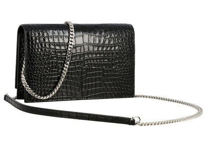 Saint Laurent Monogram Kate Bag Crocodile Print Black