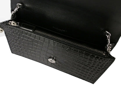 Saint Laurent Monogram Kate Bag Crocodile Print Black