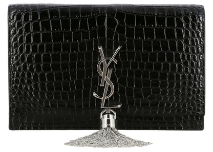 Saint Laurent Monogram Kate Bag Crocodile Print Black