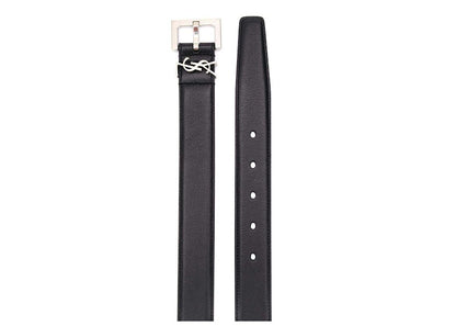 Saint Laurent Monogram Square-Buckle Belt Silver-tone Black