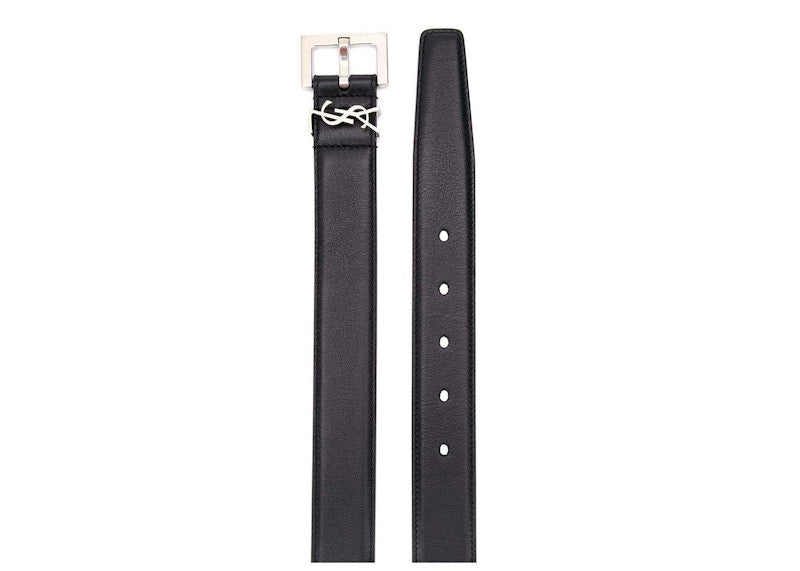 Saint Laurent Monogram Square-Buckle Belt Silver-tone Black