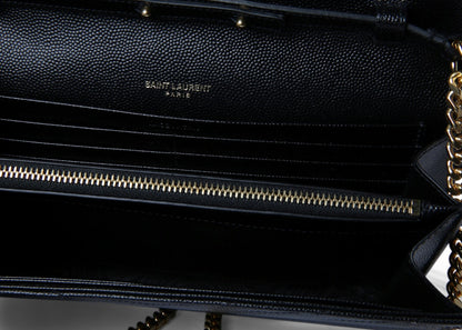 Saint Laurent Monogram Chain Wallet Matelasse Grain de Poudre Gold-tone Black