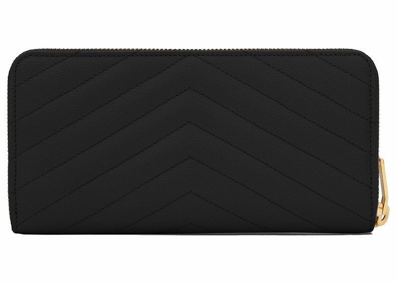 Saint Laurent Monogram Zip Around Wallet Grain De Poudre Black