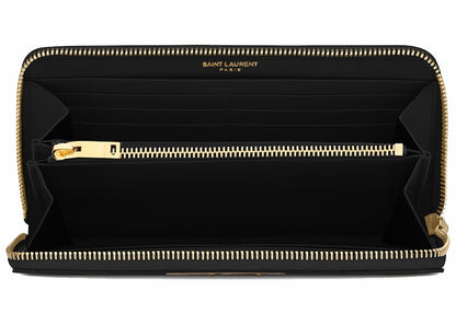 Saint Laurent Monogram Zip Around Wallet Grain De Poudre Black