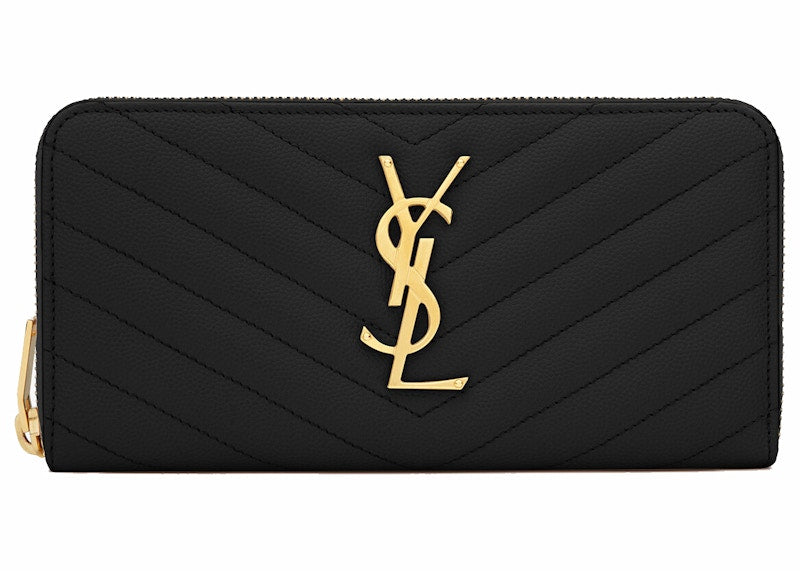 Saint Laurent Monogram Zip Around Wallet Grain De Poudre Black