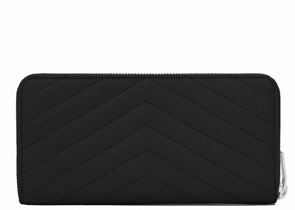 Saint Laurent Monogram Zip Around Wallet Matelasse Grain de Poudre Black
