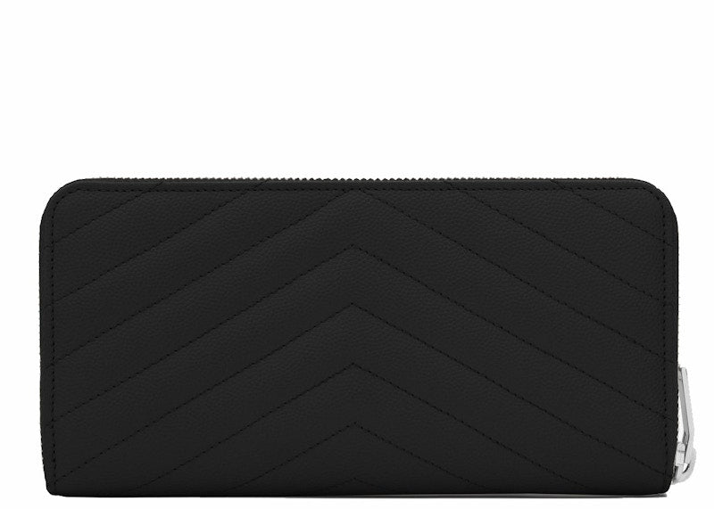 Saint Laurent Monogram Zip Around Wallet Matelasse Grain de Poudre Black