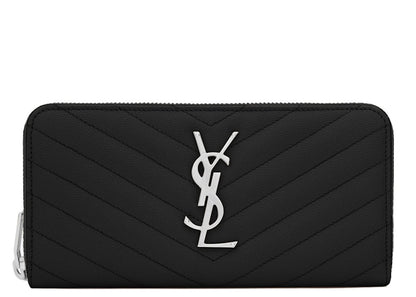 Saint Laurent Monogram Zip Around Wallet Matelasse Grain de Poudre Black