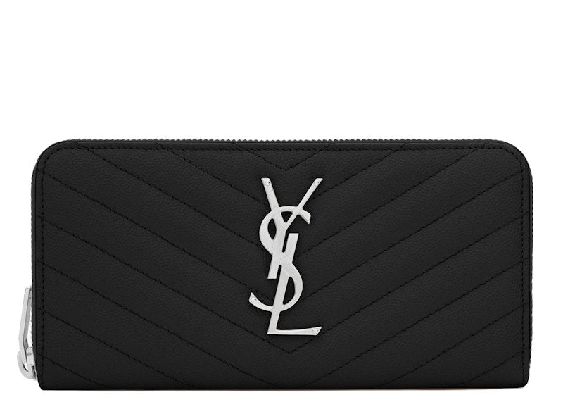 Saint Laurent Monogram Zip Around Wallet Matelasse Grain de Poudre Black