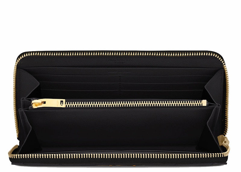 Saint Laurent Monogram Zip Around Wallet Matelasse Grain de Poudre Gold-tone Black