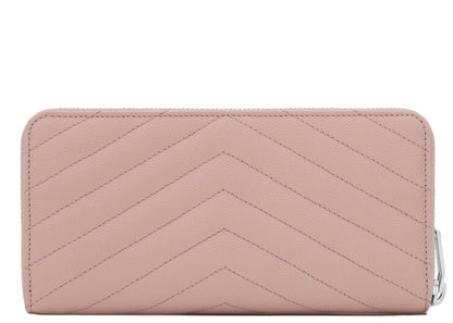 Saint Laurent Monogram Zip Around Wallet Matelasse Grain de Poudre Pale Blush