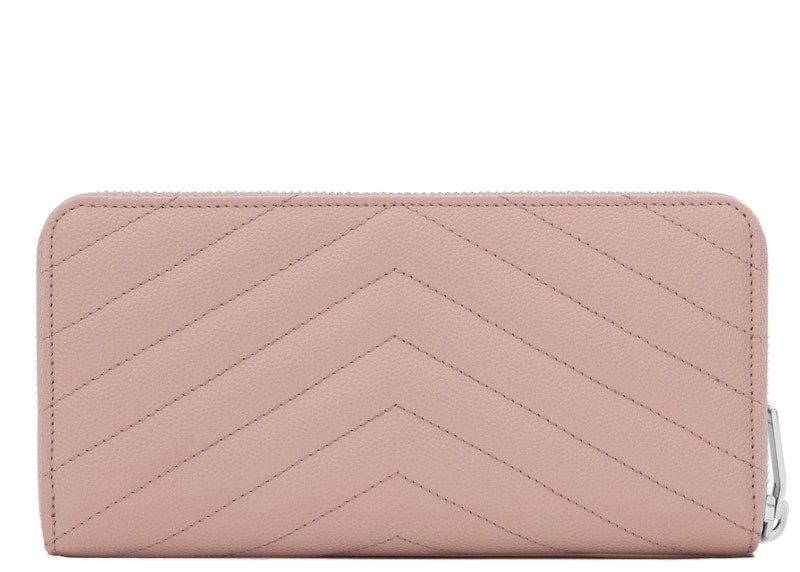 Saint Laurent Monogram Zip Around Wallet Matelasse Grain de Poudre Pale Blush