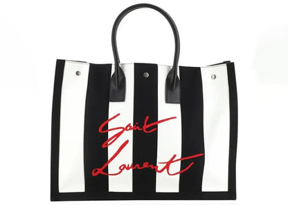 Saint Laurent NOE Striped Logo Tote Bag Large Black