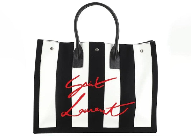 Saint Laurent NOE Striped Logo Tote Bag Large Black