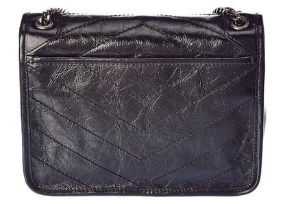 Saint Laurent Niki Baby Crinkled Leather Shoulder Bag Black
