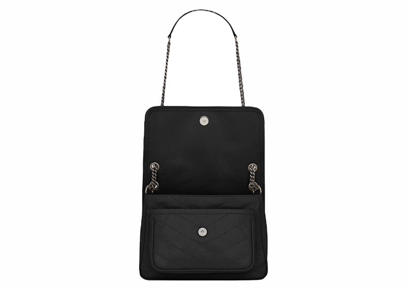 Saint Laurent Niki Baby Crinkled Leather Shoulder Bag Black