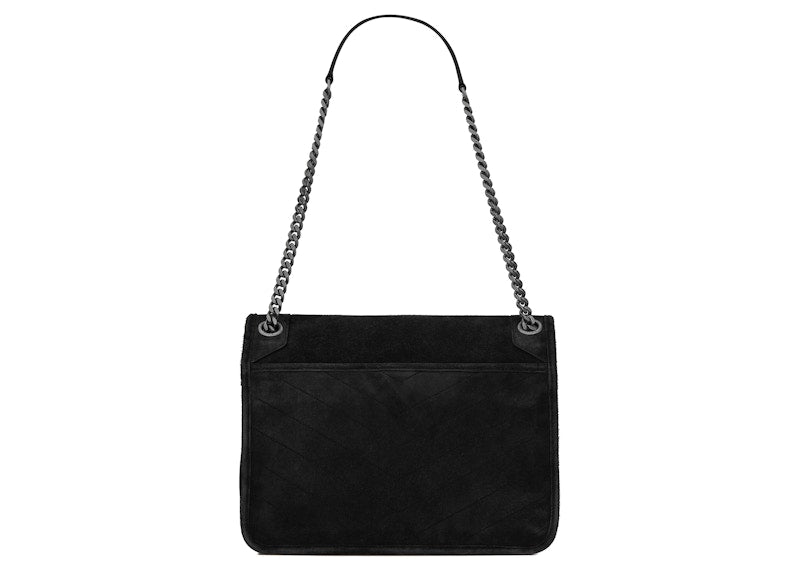 Saint Laurent Niki Medium Soft Crocodile Embossed Leather Black