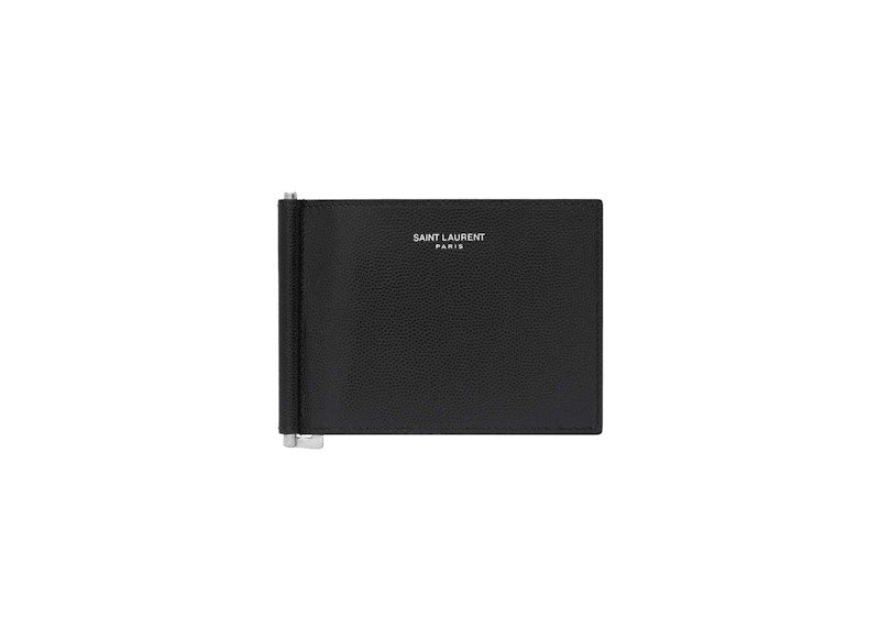 Saint Laurent Paris Bill Clip Wallet in Grain de Poudre Embossed Leather Black