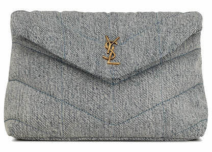 Saint Laurent Puffer In Denim And Smooth Leather Small Blue-Gray/Light Azure