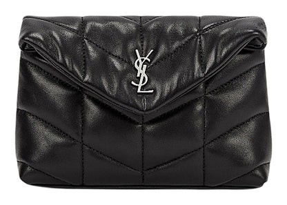 Saint Laurent Puffer In Quilted Lambskin Pouch Black/Silver-tone