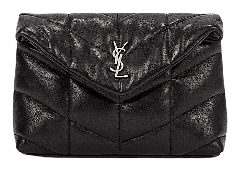Saint Laurent Puffer In Quilted Lambskin Pouch Black/Silver-tone