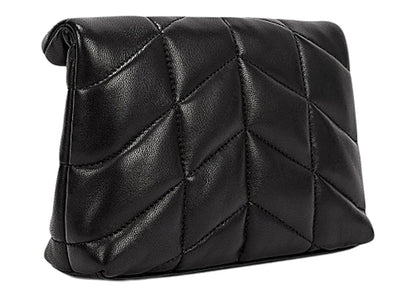 Saint Laurent Puffer In Quilted Lambskin Pouch Black/Silver-tone