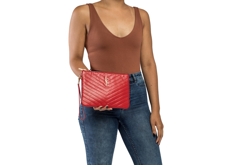 Saint Laurent Quilted Wristlet Pouch Red