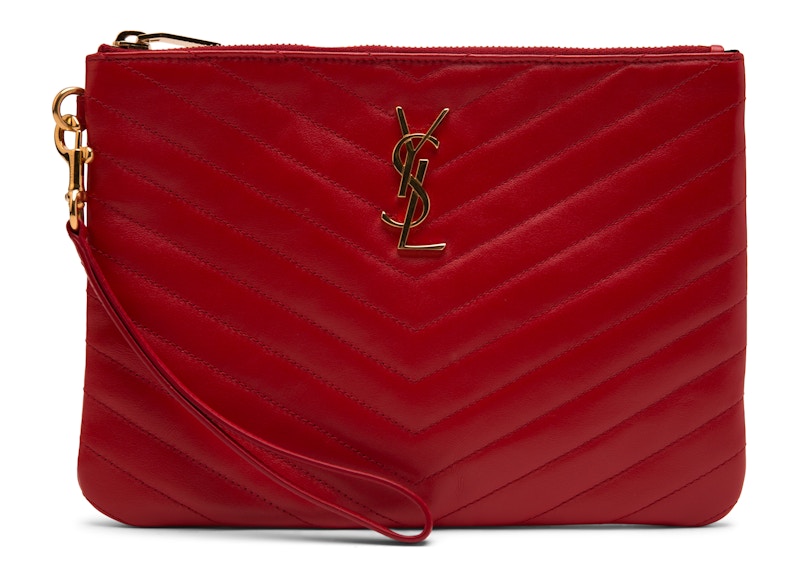 Saint Laurent Quilted Wristlet Pouch Red