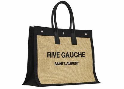 Saint Laurent Rive Gauche Emroidered Raffia Tote Bag Beige
