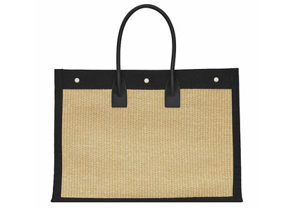 Saint Laurent Rive Gauche Emroidered Raffia Tote Bag Beige