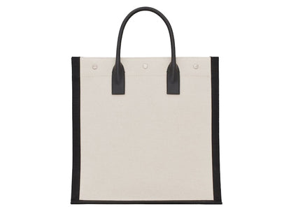 Saint Laurent Rive Gauche North/South Tote White Linen/Black