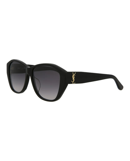 Saint Laurent Round-Frame Acetate Sunglasses Black Black Grey (SLM8F-30001590-001)