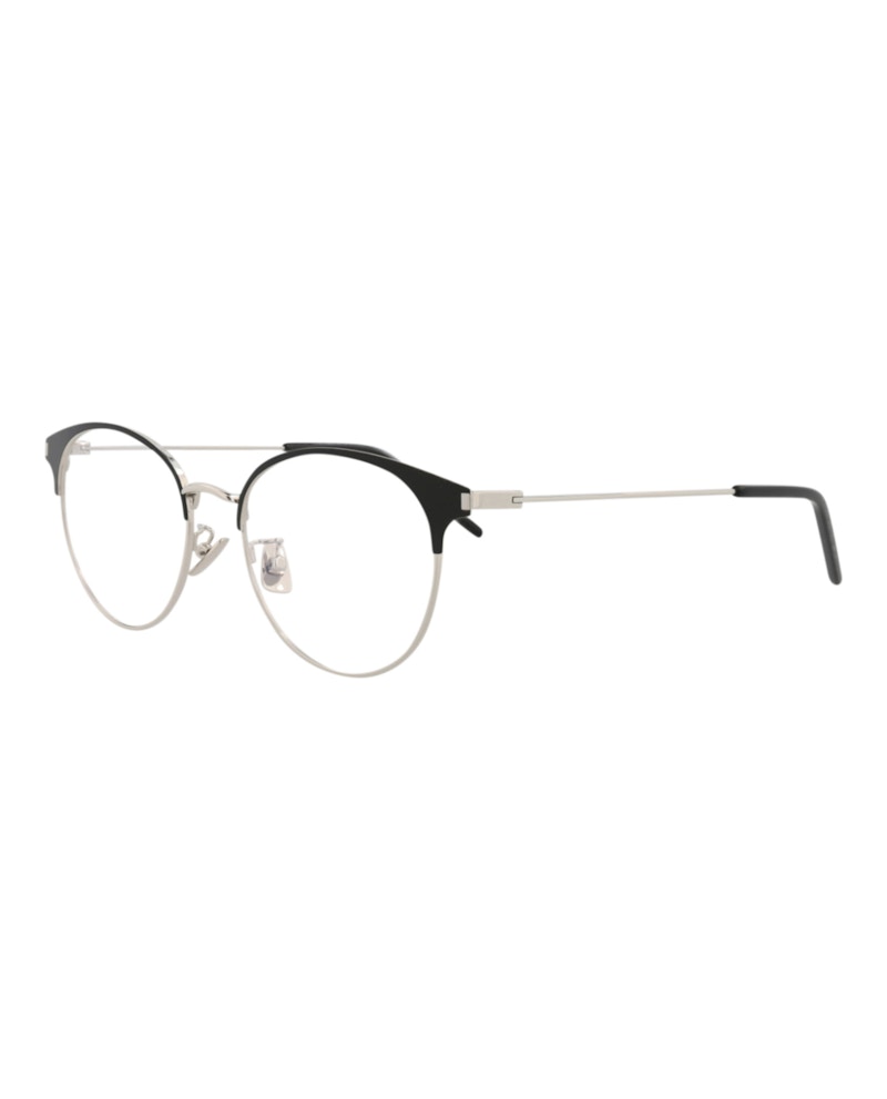 Saint Laurent Round-Frame Metal Optical Frames Black Silver Transparent (SL236F-30002732-002)