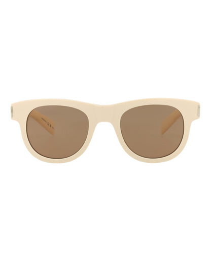 Saint Laurent Round-Frame Recycled Acetate Sunglasses Ivory/Ivory/Brown (SL571-30014069-005)