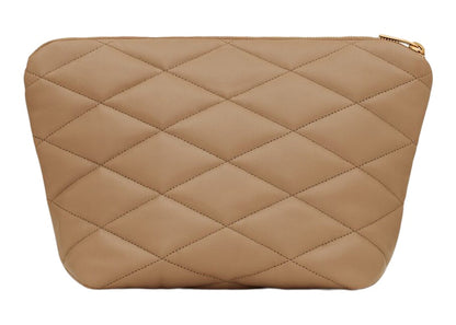 Saint Laurent Sade Pouch Medium Diamond Quilted Taupe