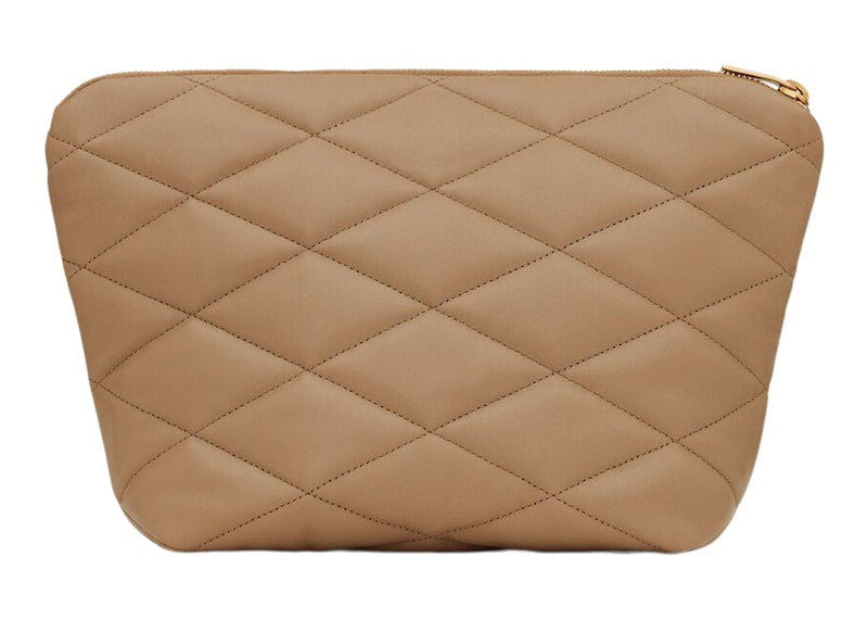 Saint Laurent Sade Pouch Medium Diamond Quilted Taupe